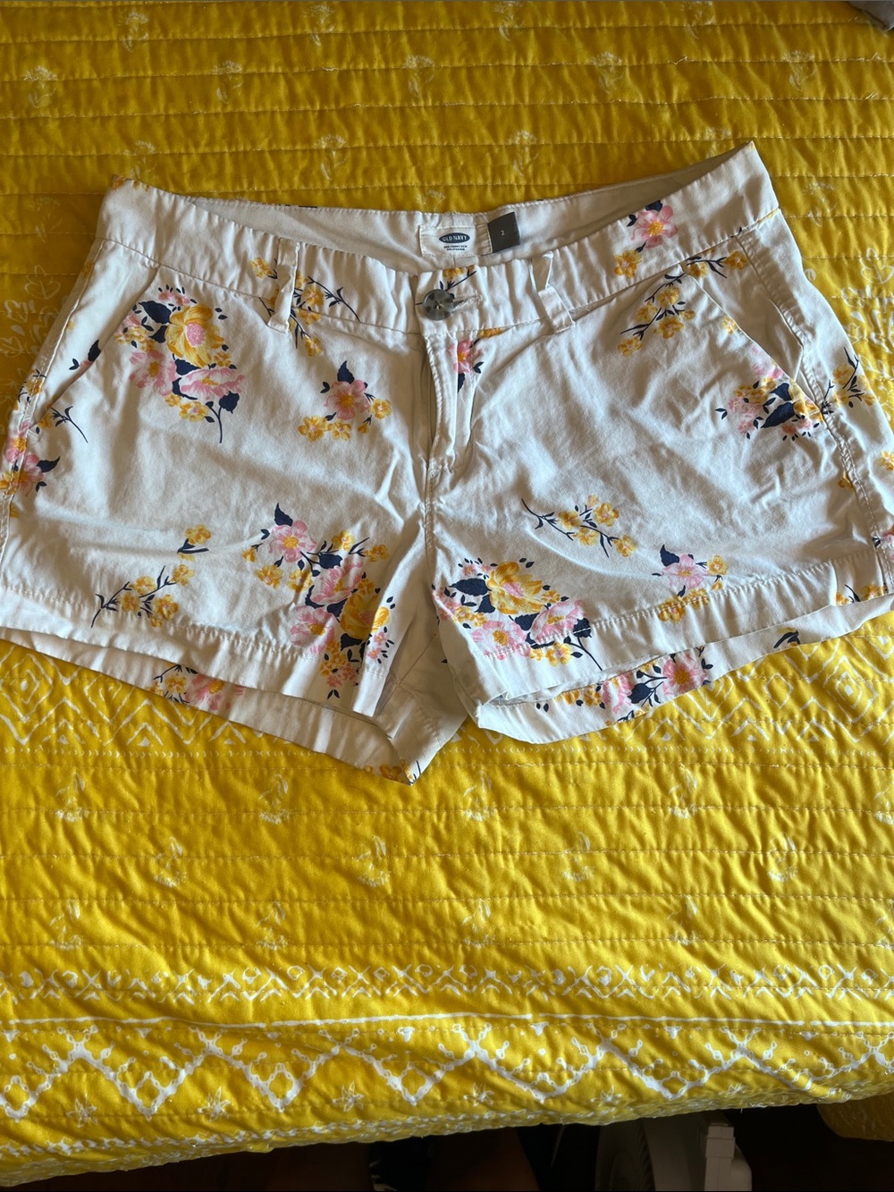 Old Navy White Floral Shorts with Pink & Yellow Blooms